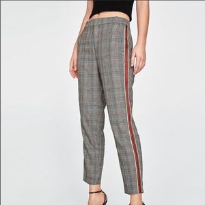 ZARA Check Pants With Side Stripes
